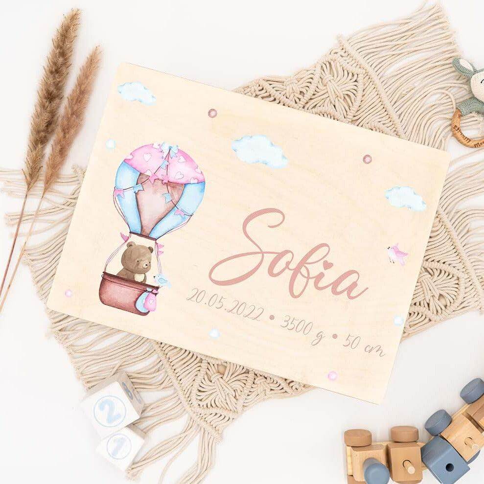 personalized memory box with woodland lion design