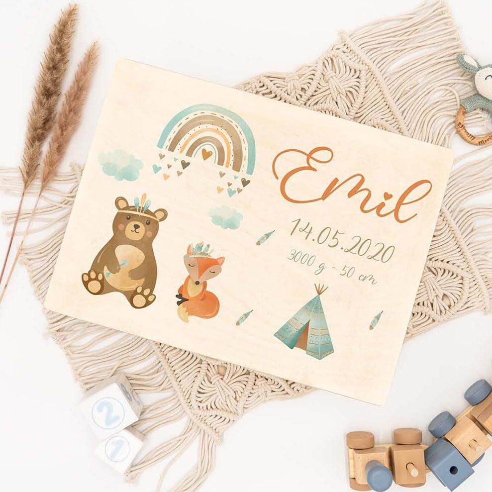 personalized memory box with rainbow design