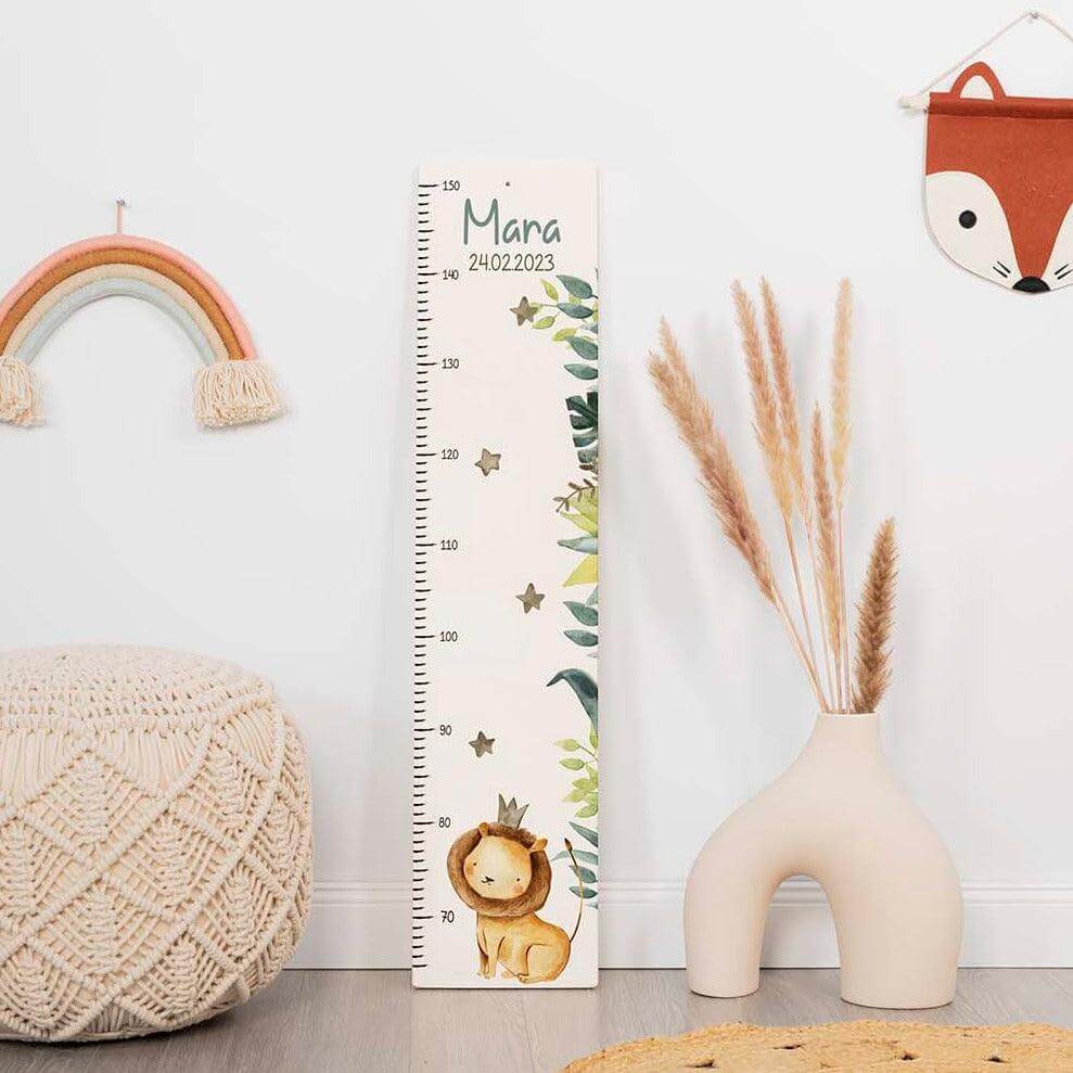 custom wooden height chart with lion design