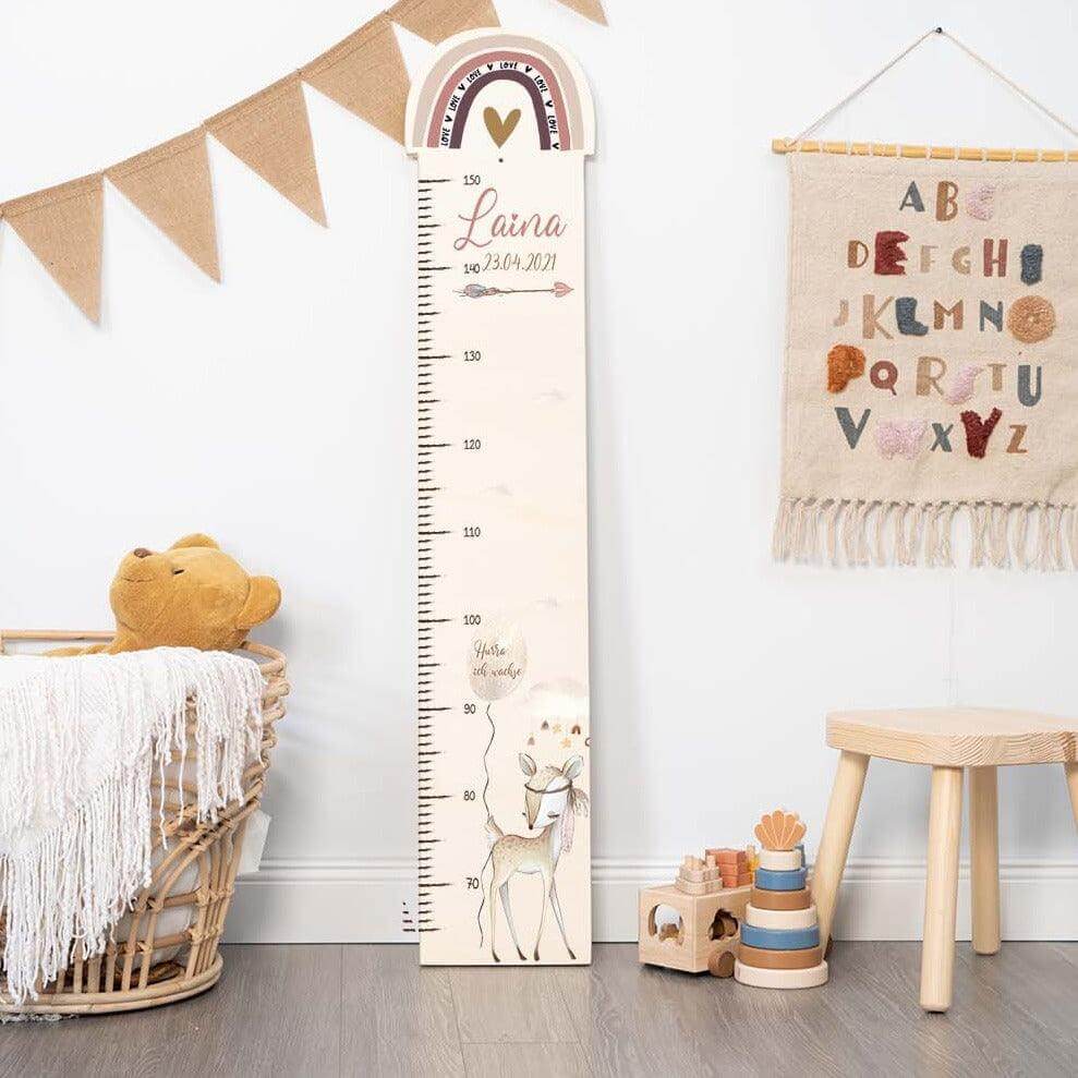personalized deer and rainbow height chart with custom name