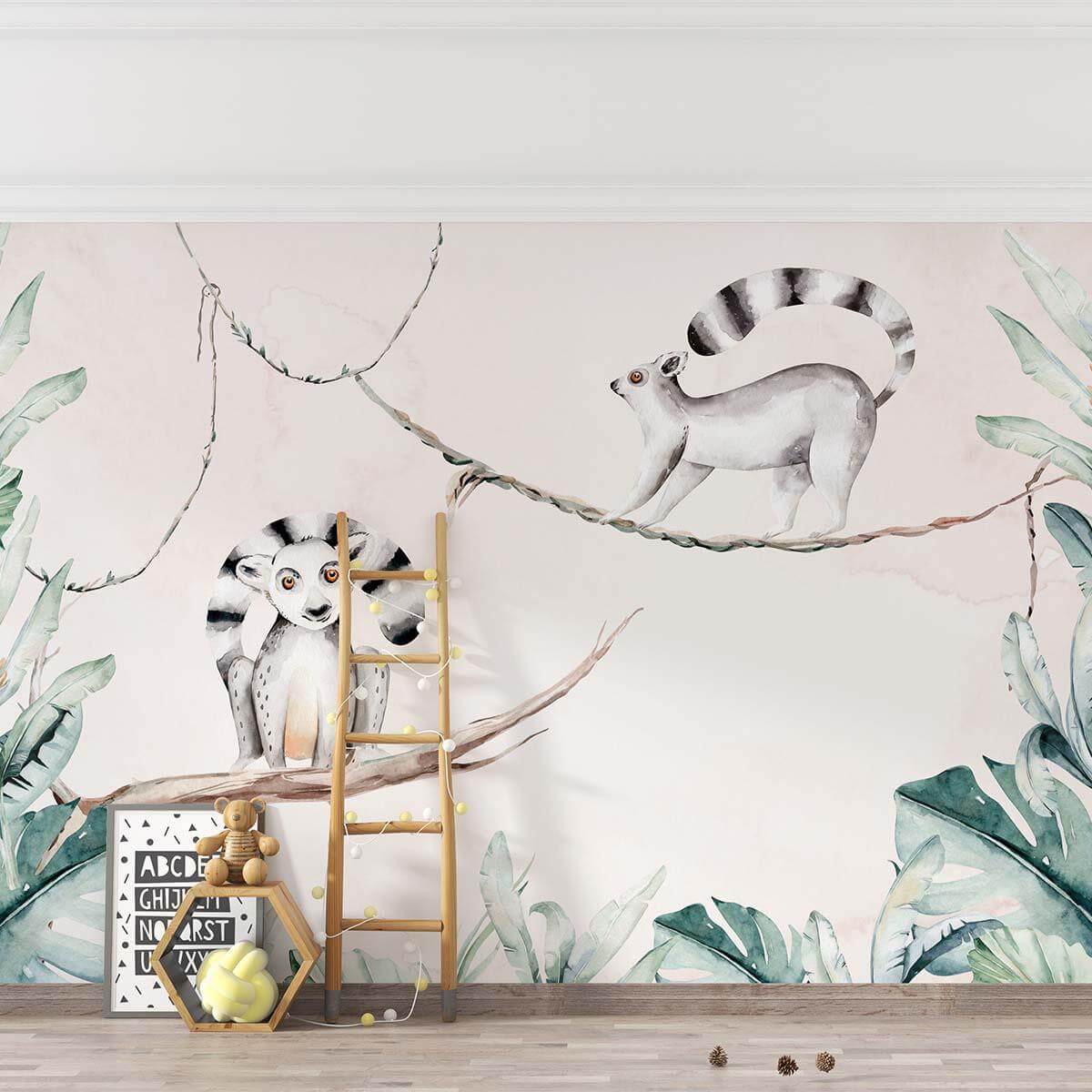 Madagascar wall mural with vibrant jungle scene