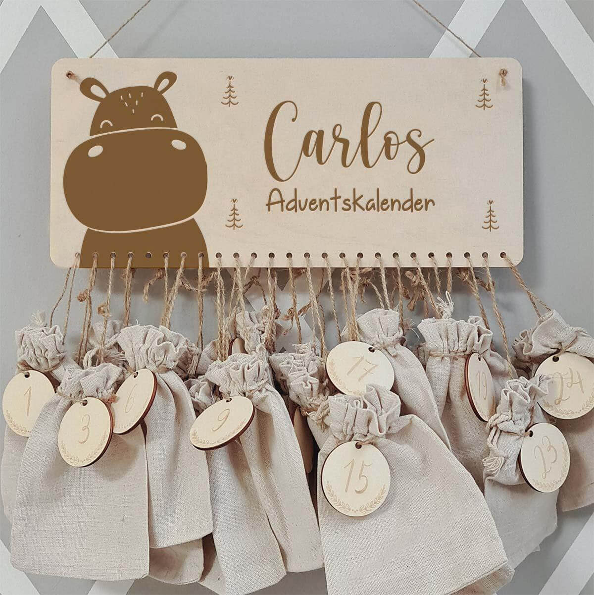 personalized hippopotamus advent calendar with custom name
