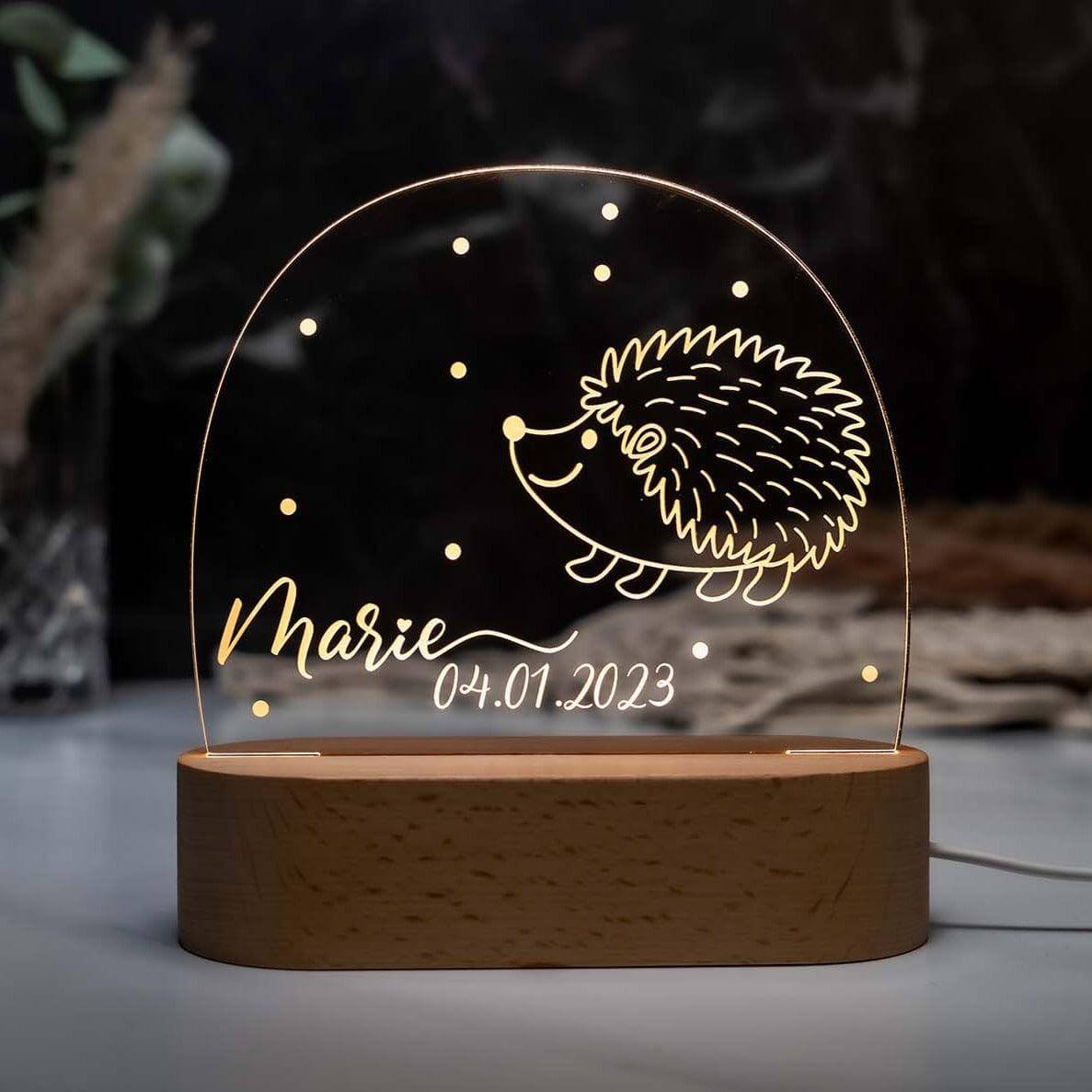 personalized night lamp with hedgehog design