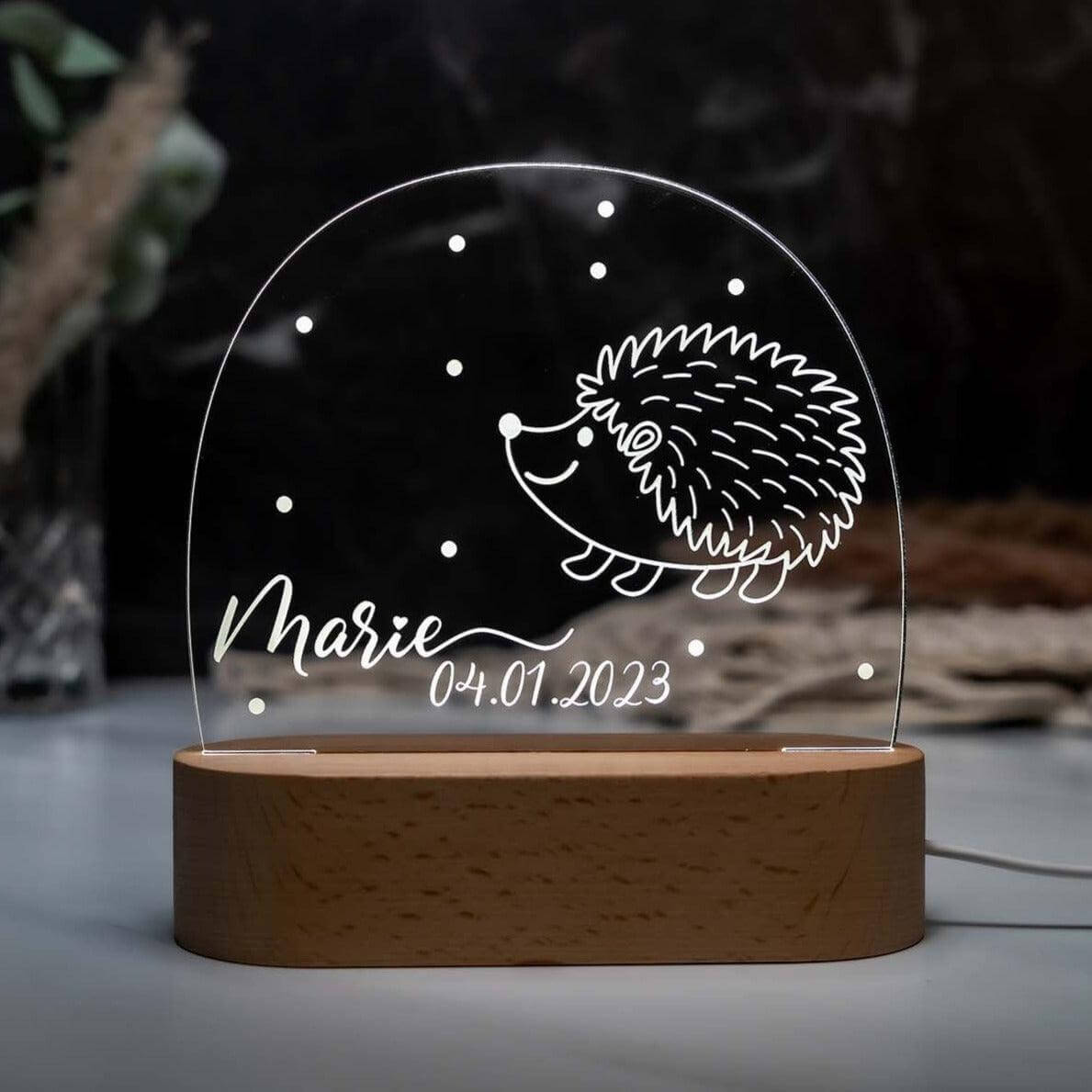 close-up of night lamp with igel motif