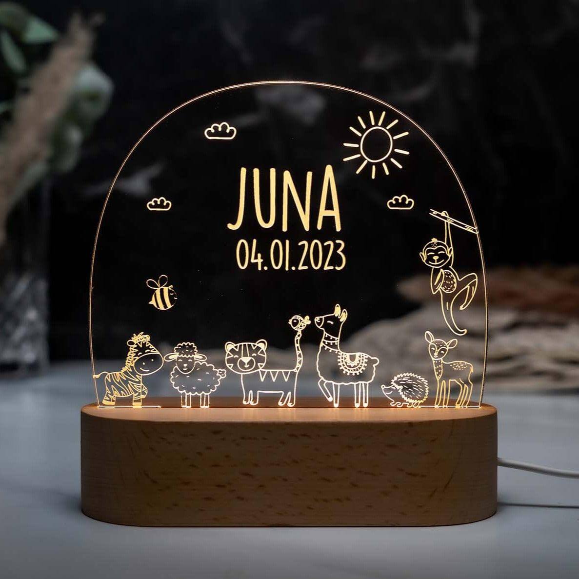 personalized night lamp with jungle animal design