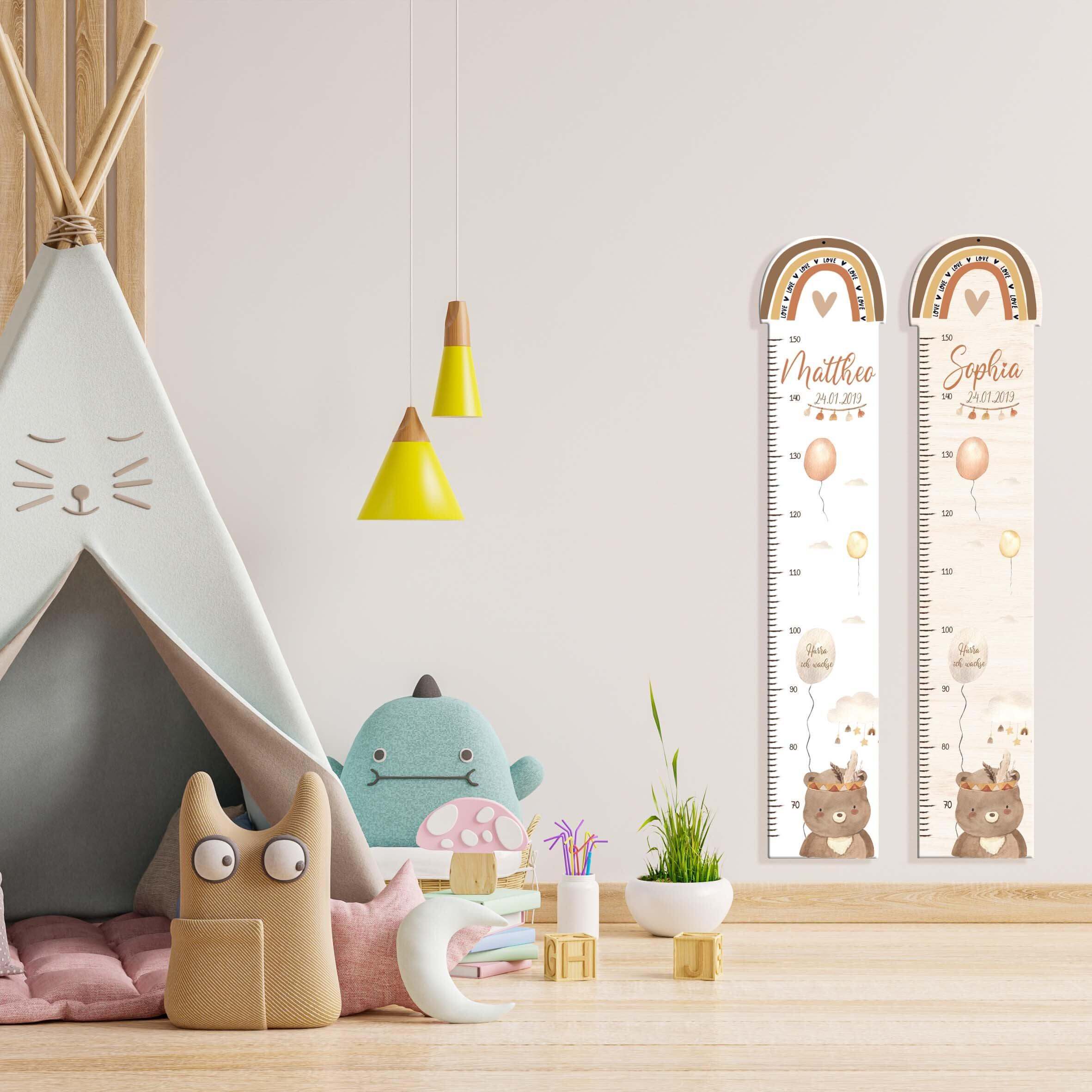 engraved height chart with rainbow and custom name