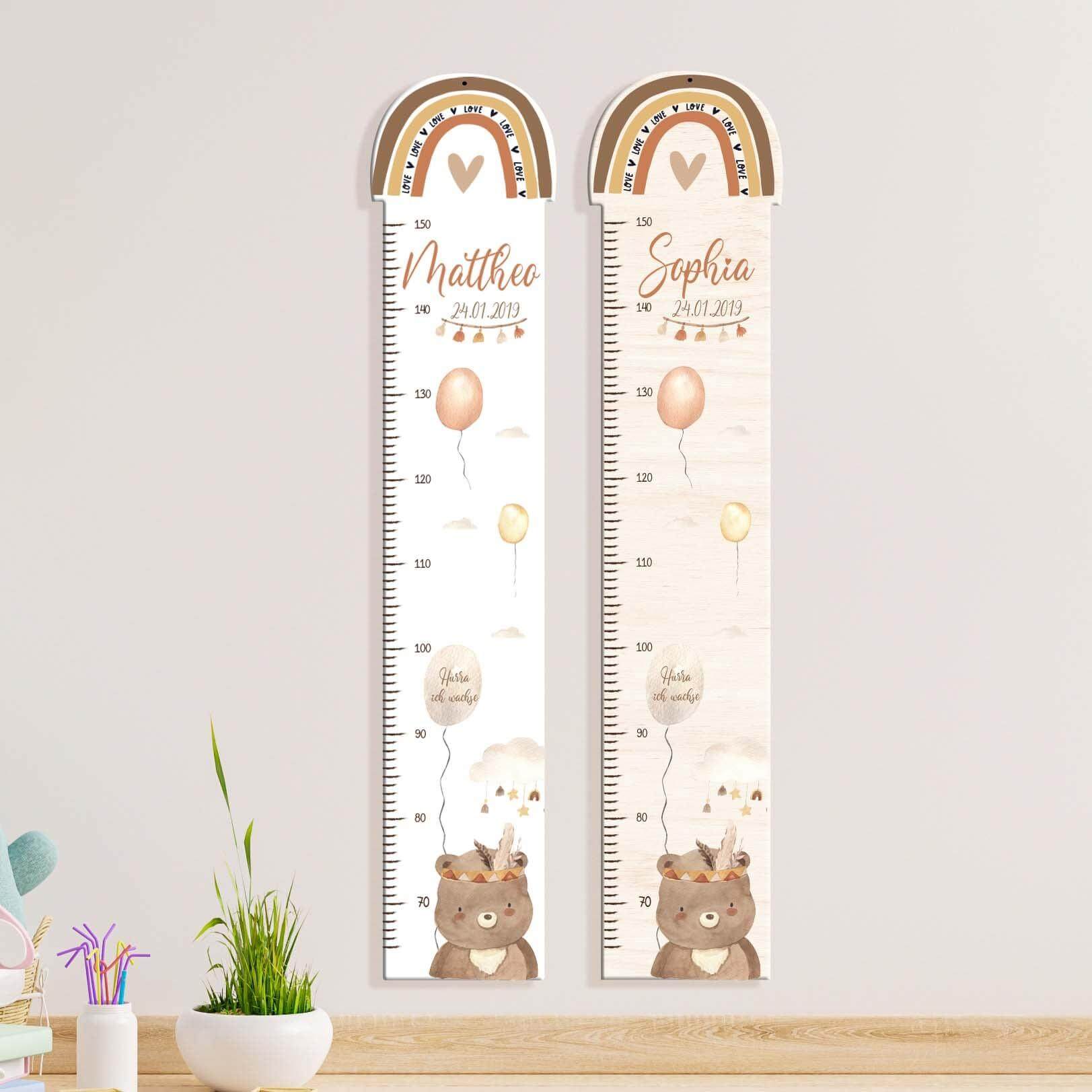 close-up of rainbow design on personalized height chart
