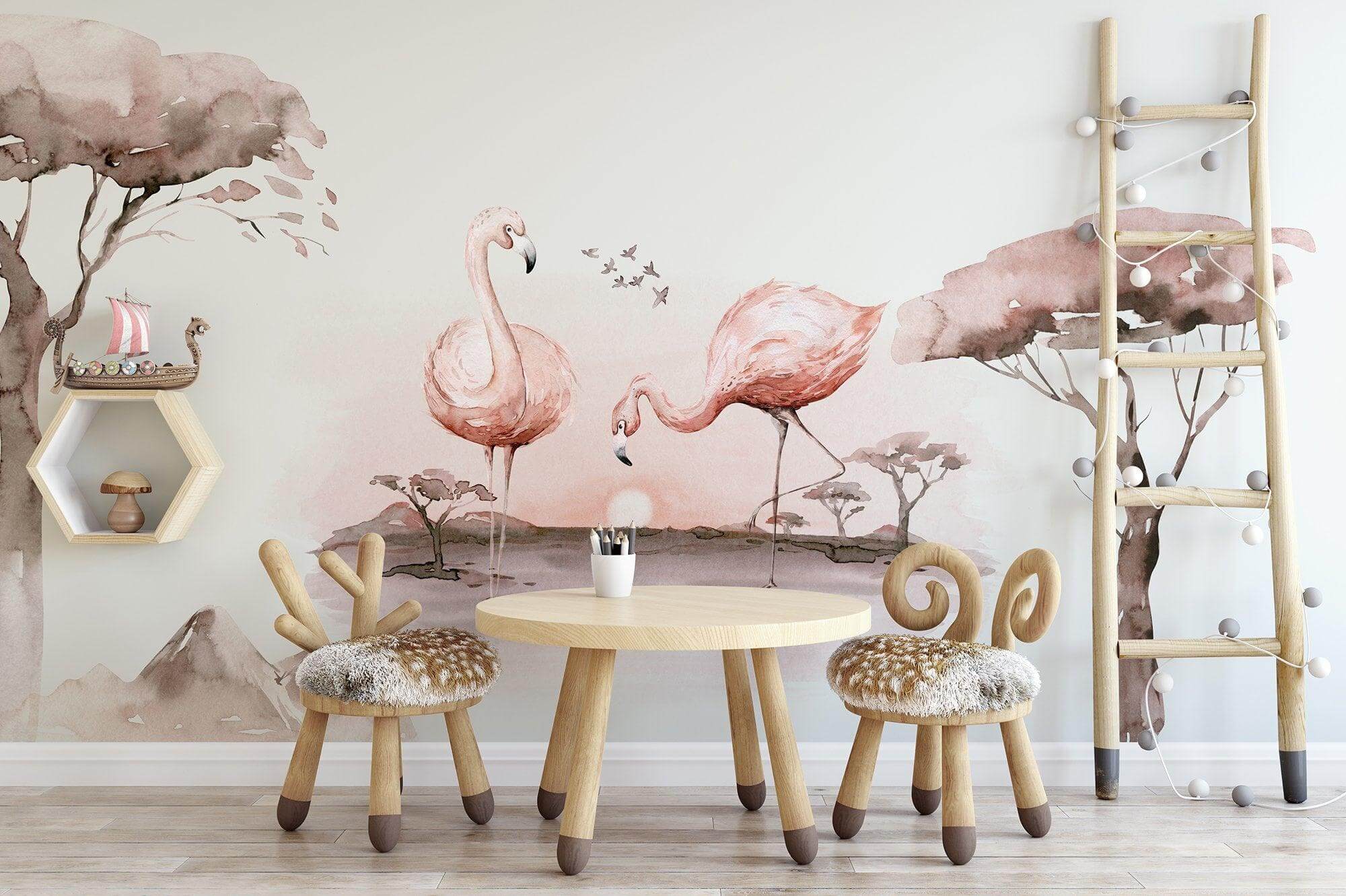 close-up of African wildlife on sunlit savanna wall mural