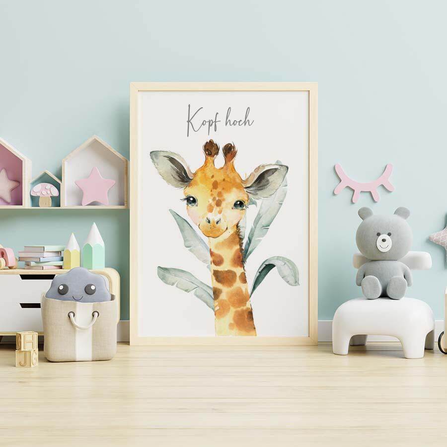cute giraffe poster with soft pastel colors for kids' room