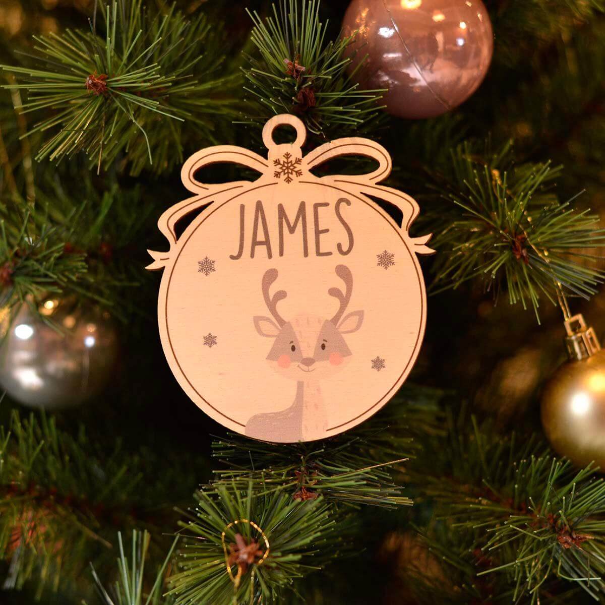 personalized wooden Christmas ornament with moose design