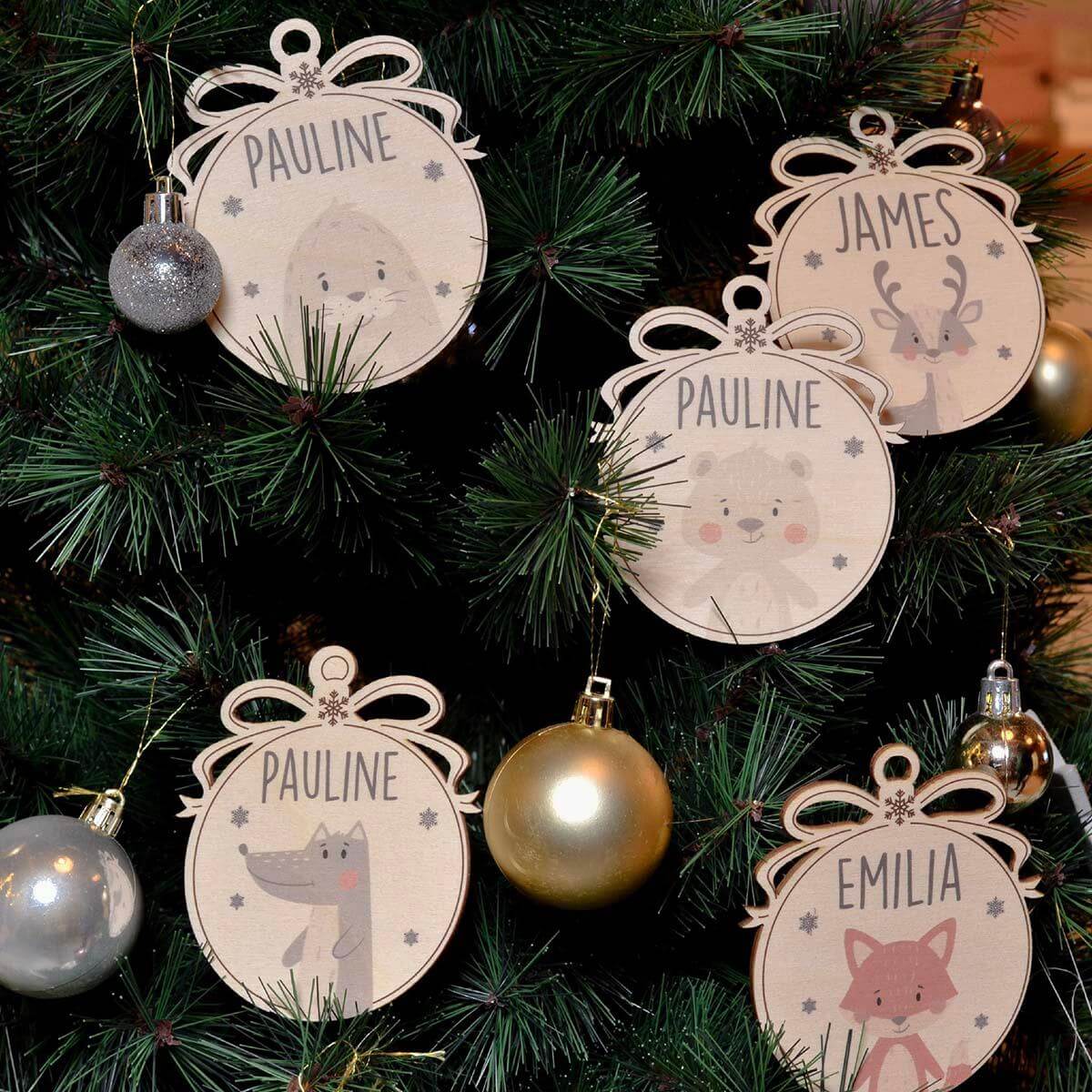 close-up of Christmas ornament with wolf motif